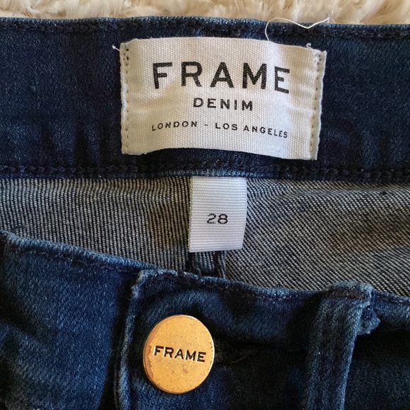 Frame Le Skinny de Jeanne Dark Denim Jeans with Raw Hem - Picture 5 of 8